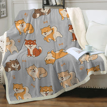 Load image into Gallery viewer, All the Shibas I Love Soft Warm Fleece Blanket - 4 Colors-Blanket-Blankets, Home Decor, Shiba Inu-Warm Gray-Small-3