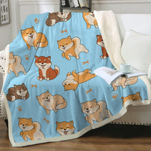 Load image into Gallery viewer, All the Shibas I Love Soft Warm Fleece Blanket - 4 Colors-Blanket-Blankets, Home Decor, Shiba Inu-Sky Blue-Small-1