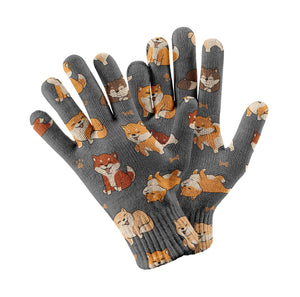 All the Shibas I Love Touch Screen Gloves-Accessories-Accessories, Dog Dad Gifts, Dog Mom Gifts, Gloves, Shiba Inu-Gray-3