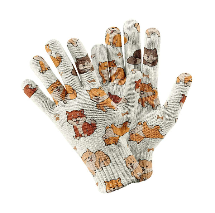 All the Shibas I Love Touch Screen Gloves-Accessories-Accessories, Dog Dad Gifts, Dog Mom Gifts, Gloves, Shiba Inu-White-1