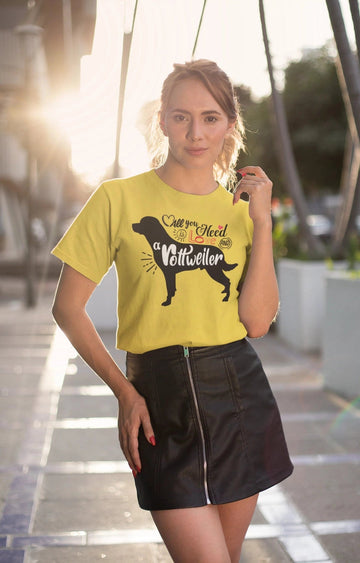 All You Need is Love and a Rottweiler Women's T-Shirt-Apparel-Apparel, Dogs, Rottweiler, Shirt, T Shirt-Yellow-Small-1