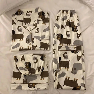 Alphabet Dachshund Love Women's Cotton Pajamas Set - with Pants or Shorts-Pajamas-Apparel, Dachshund, Dog Mom Gifts, Pajamas-18