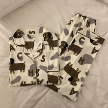 Load image into Gallery viewer, Alphabet Dachshund Love Women&#39;s Cotton Pajamas Set - with Pants or Shorts-Pajamas-Apparel, Dachshund, Dog Mom Gifts, Pajamas-6