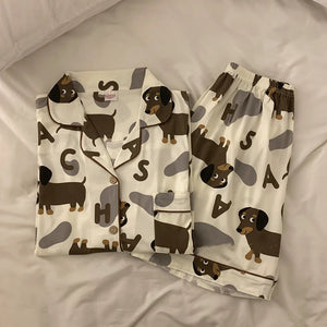 Alphabet Dachshund Love Women's Cotton Pajamas Set - with Pants or Shorts-Pajamas-Apparel, Dachshund, Dog Mom Gifts, Pajamas-Top + Shorts-M-3