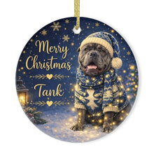 Load image into Gallery viewer, American Bully Christmas Ornament - Cozy Winter Pet Portrait Design - Personalize with Photo and Name-Christmas Ornament-American Bully,Christmas,Christmas Ornament,Personalize Artwork-3