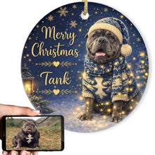 Load image into Gallery viewer, American Bully Christmas Ornament - Cozy Winter Pet Portrait Design - Personalize with Photo and Name-Christmas Ornament-American Bully,Christmas,Christmas Ornament,Personalize Artwork-1