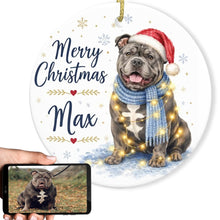 Load image into Gallery viewer, American Bully Christmas Ornament - Cozy Winter Pet Portrait Design - Personalize with Photo and Name-Christmas Ornament-Christmas,Christmas Ornament,Personalize Artwork-1