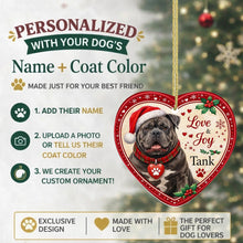 Load image into Gallery viewer, American Bully Christmas Ornament - Love &amp; Joy Heart Shaped Portrait - Personalize with Photo and Name-Christmas Ornament-American Bully,Christmas,Christmas Ornament,Personalize Artwork-2