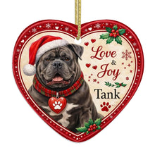 Load image into Gallery viewer, American Bully Christmas Ornament - Love &amp; Joy Heart Shaped Portrait - Personalize with Photo and Name-Christmas Ornament-American Bully,Christmas,Christmas Ornament,Personalize Artwork-4