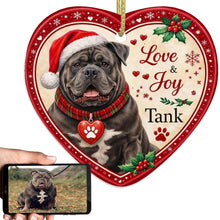 Load image into Gallery viewer, American Bully Christmas Ornament - Love &amp; Joy Heart Shaped Portrait - Personalize with Photo and Name-Christmas Ornament-American Bully,Christmas,Christmas Ornament,Personalize Artwork-1