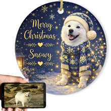 Load image into Gallery viewer, American Eskimo Dog Christmas Ornament - Cozy Winter Pet Portrait Design - Personalize with Photo and Name-Christmas Ornament-Christmas,Christmas Ornament,Personalize Artwork-1