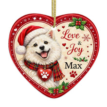Load image into Gallery viewer, American Eskimo Dog Christmas Ornament - Love &amp; Joy Heart Shaped Portrait - Personalize with Photo and Name-Christmas Ornament-American Eskimo Dog,Christmas,Christmas Ornament,Personalize Artwork-4