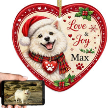 Load image into Gallery viewer, American Eskimo Dog Christmas Ornament - Love &amp; Joy Heart Shaped Portrait - Personalize with Photo and Name-Christmas Ornament-American Eskimo Dog,Christmas,Christmas Ornament,Personalize Artwork-1