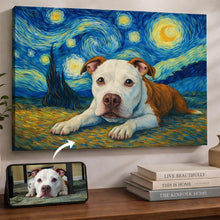 Load image into Gallery viewer, Photo of starry night inspired American Pit Bull Terrier wall art