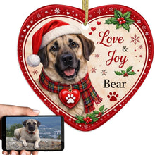 Load image into Gallery viewer, Anatolian Shepherd Dog Christmas Ornament - Love &amp; Joy Heart Shaped Portrait - Personalize with Photo and Name-Christmas Ornament-Anatolian Shepherd,Christmas,Christmas Ornament,Personalize Artwork-1
