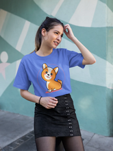 Load image into Gallery viewer, Anime Sunset Corgis Women&#39;s Cotton T-Shirts-Apparel-Apparel, Corgi, Shirt, T Shirt-Red and White-Blue-Small-7