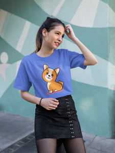 Anime Sunset Corgis Women's Cotton T-Shirts-Apparel-Apparel, Corgi, Shirt, T Shirt-Red and White-Blue-Small-7