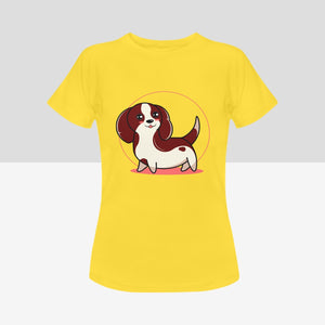 Anime Sunset Dachshund Women's Cotton T-Shirts - 2 Designs - 4 Colors-Apparel-Apparel, Dachshund, Shirt, T Shirt-Chocolate-Yellow-Small-8
