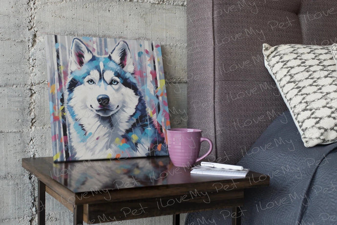 Arctic Gaze Siberian Husky Framed Wall Art Poster-Art-Dog Art, Home Decor, Siberian Husky-Framed Light Canvas-Small - 8x8