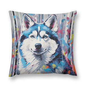 Arctic Gaze Siberian Husky Plush Pillow Case-Cushion Cover-Dog Dad Gifts, Dog Mom Gifts, Home Decor, Pillows, Siberian Husky-12 "×12 "-1