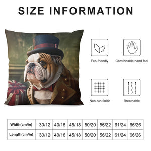 Aristocratic Elegance English Bulldog Plush Pillow Case-Cushion Cover-Dog Dad Gifts, Dog Mom Gifts, English Bulldog, Home Decor, Pillows-12 "×12 "-White-1