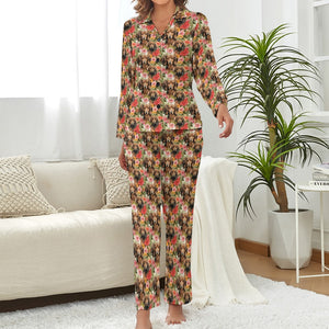 Artistic Flower Garden Chocolate Dachshunds Pajama Set for Women-3