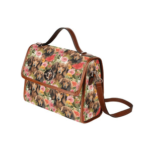 Artistic Flower Garden Chocolate Dachshunds Shoulder Bag Purse-Accessories-Bags, Dachshund, Purse-Black-ONE SIZE-4