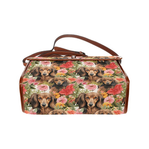 Artistic Flower Garden Chocolate Dachshunds Shoulder Bag Purse-Accessories-Bags, Dachshund, Purse-Black-ONE SIZE-3