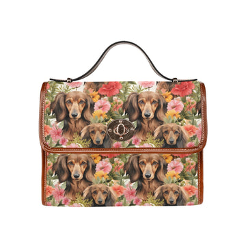 Artistic Flower Garden Chocolate Dachshunds Shoulder Bag Purse 360x
