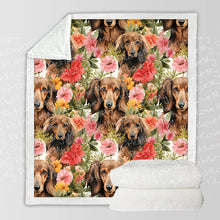 Load image into Gallery viewer, Artistic Flower Garden Chocolate Dachshunds Soft Warm Fleece Blanket-Blanket-Blankets, Dachshund, Home Decor-10