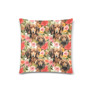Artistic Flower Garden Chocolate Dachshunds Throw Pillow Covers-Cushion Cover-Dachshund, Home Decor, Pillows-One Size-1