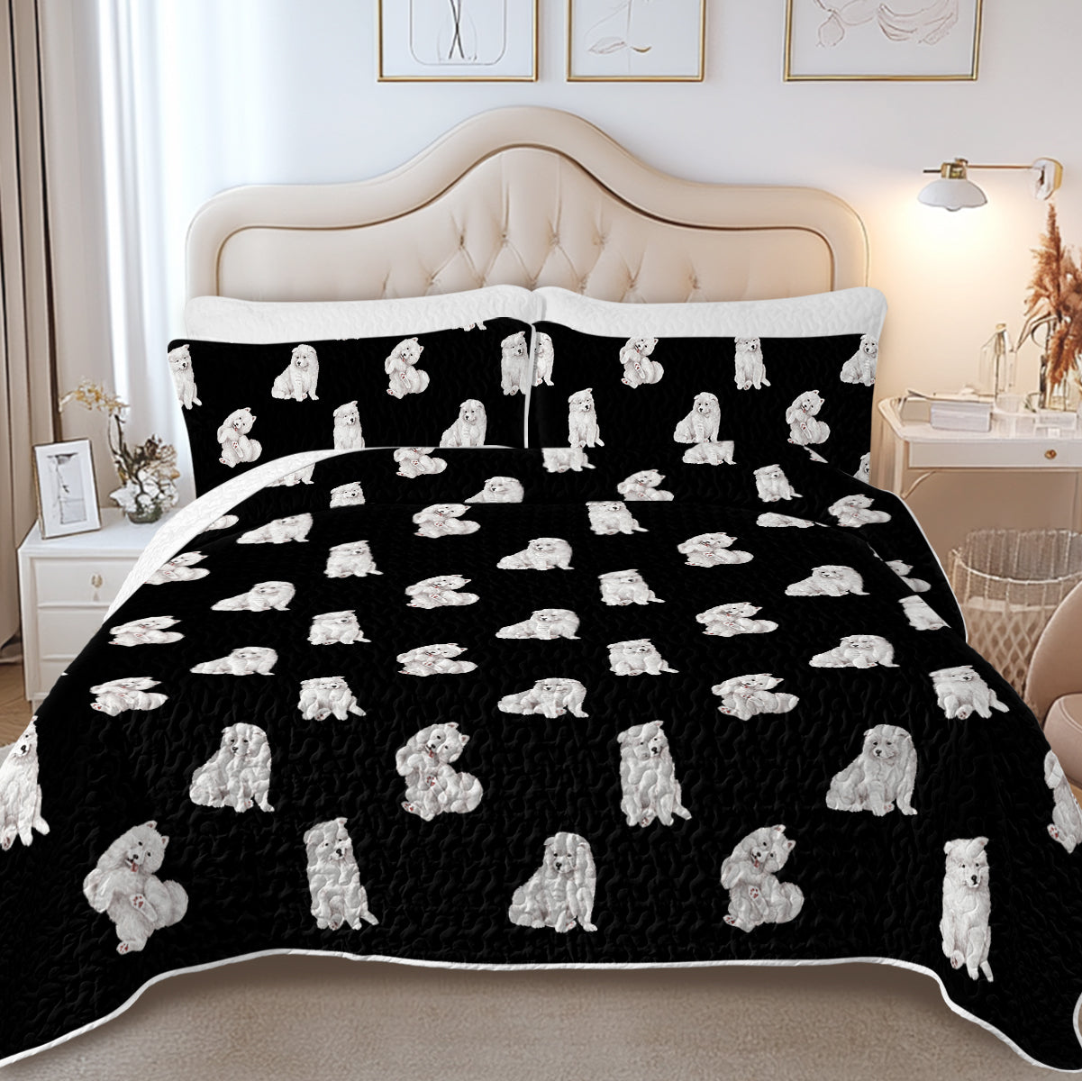 Atercolor Delight Samoyeds Quilted Bedding Set 5