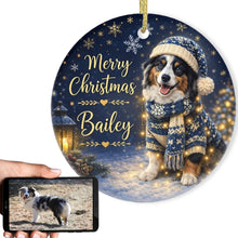 Load image into Gallery viewer, Australian Shepherd Christmas Ornament - Cozy Winter Pet Portrait Design - Personalize with Photo and Name-Christmas Ornament-Christmas,Christmas Ornament,Personalize Artwork-1