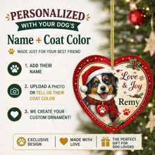 Load image into Gallery viewer, Australian Shepherd Christmas Ornament - Love &amp; Joy Heart Shaped Portrait - Personalized with Name-Christmas Ornament-Australian Shepherd,Christmas,Personalize Artwork-2