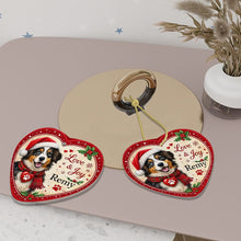 Load image into Gallery viewer, Australian Shepherd Christmas Ornament - Love &amp; Joy Heart Shaped Portrait - Personalized with Name-Christmas Ornament-Australian Shepherd,Christmas,Personalize Artwork-7