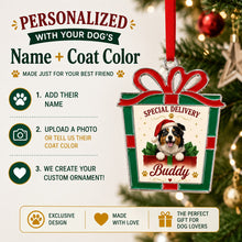 Load image into Gallery viewer, Australian Shepherd Christmas Ornament - Gift Box Design - Personalized with Name-Christmas Ornament-Australian Shepherd,Christmas,Personalize Artwork-2