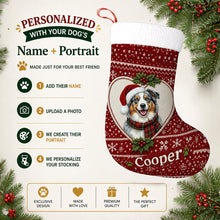 Load image into Gallery viewer, Australian Shepherd Christmas Stocking – Heart Knit Portrait – Personalize with Photo and Name-Christmas Ornament-Australian Shepherd,Christmas,Christmas Stocking,Personalize Artwork-2