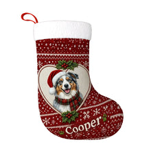 Load image into Gallery viewer, Australian Shepherd Christmas Stocking – Heart Knit Portrait – Personalize with Photo and Name-Christmas Ornament-Australian Shepherd,Christmas,Christmas Stocking,Personalize Artwork-3