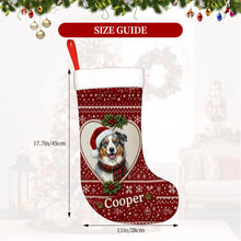 Load image into Gallery viewer, Australian Shepherd Christmas Stocking – Heart Knit Portrait – Personalize with Photo and Name-Christmas Ornament-Australian Shepherd,Christmas,Christmas Stocking,Personalize Artwork-6
