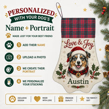 Load image into Gallery viewer, Australian Shepherd Christmas Stocking - Holly &amp; Tartan Portrait - Personalize with Photo and Name-Christmas Ornament-Christmas,Christmas Stocking,Personalize Artwork-2