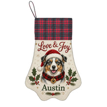 Load image into Gallery viewer, Australian Shepherd Christmas Stocking - Holly &amp; Tartan Portrait - Personalize with Photo and Name-Christmas Ornament-Christmas,Christmas Stocking,Personalize Artwork-3