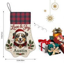 Load image into Gallery viewer, Australian Shepherd Christmas Stocking - Holly &amp; Tartan Portrait - Personalize with Photo and Name-Christmas Ornament-Christmas,Christmas Stocking,Personalize Artwork-4