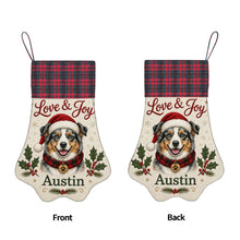 Load image into Gallery viewer, Australian Shepherd Christmas Stocking - Holly &amp; Tartan Portrait - Personalize with Photo and Name-Christmas Ornament-Christmas,Christmas Stocking,Personalize Artwork-5