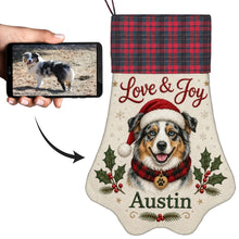 Load image into Gallery viewer, Australian Shepherd Christmas Stocking - Holly &amp; Tartan Portrait - Personalize with Photo and Name-Christmas Ornament-Christmas,Christmas Stocking,Personalize Artwork-1