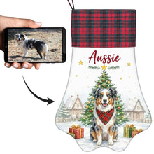 Load image into Gallery viewer, Australian Shepherd Christmas Stocking - Home for the Holidays - Personalize with Photo and Name-Christmas Ornament-Christmas,Christmas Stocking,Personalize Artwork-1
