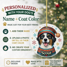 Load image into Gallery viewer, Australian Shepherd Ornament - Christmas Folk Art Design - Personalize with Photo and Name