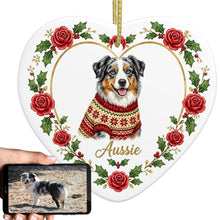 Load image into Gallery viewer, Australian Shepherd Ornament - Personalized Heart Shaped Christmas Rose Border - with Name-Christmas Ornament-Australian Shepherd,Christmas,Personalize Artwork-1