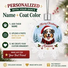 Load image into Gallery viewer, Australian Shepherd Ornament - Personalized Snowflake Shaped Christmas Snow Globe Design - with Name-Christmas Ornament-Australian Shepherd,Christmas,Personalize Artwork-2