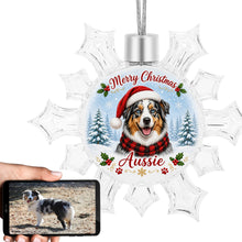 Load image into Gallery viewer, Australian Shepherd Ornament - Personalized Snowflake Shaped Christmas Snow Globe Design - with Name-Christmas Ornament-Australian Shepherd,Christmas,Personalize Artwork-1