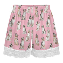 Load image into Gallery viewer, Australian Shepherd Shorts for Women - Lace Trim Design - Watercolor Elegance Australian Shepherds-Pajamas-Apparel,Australian Shepherd,Dog Mom Gifts,Pajamas-12